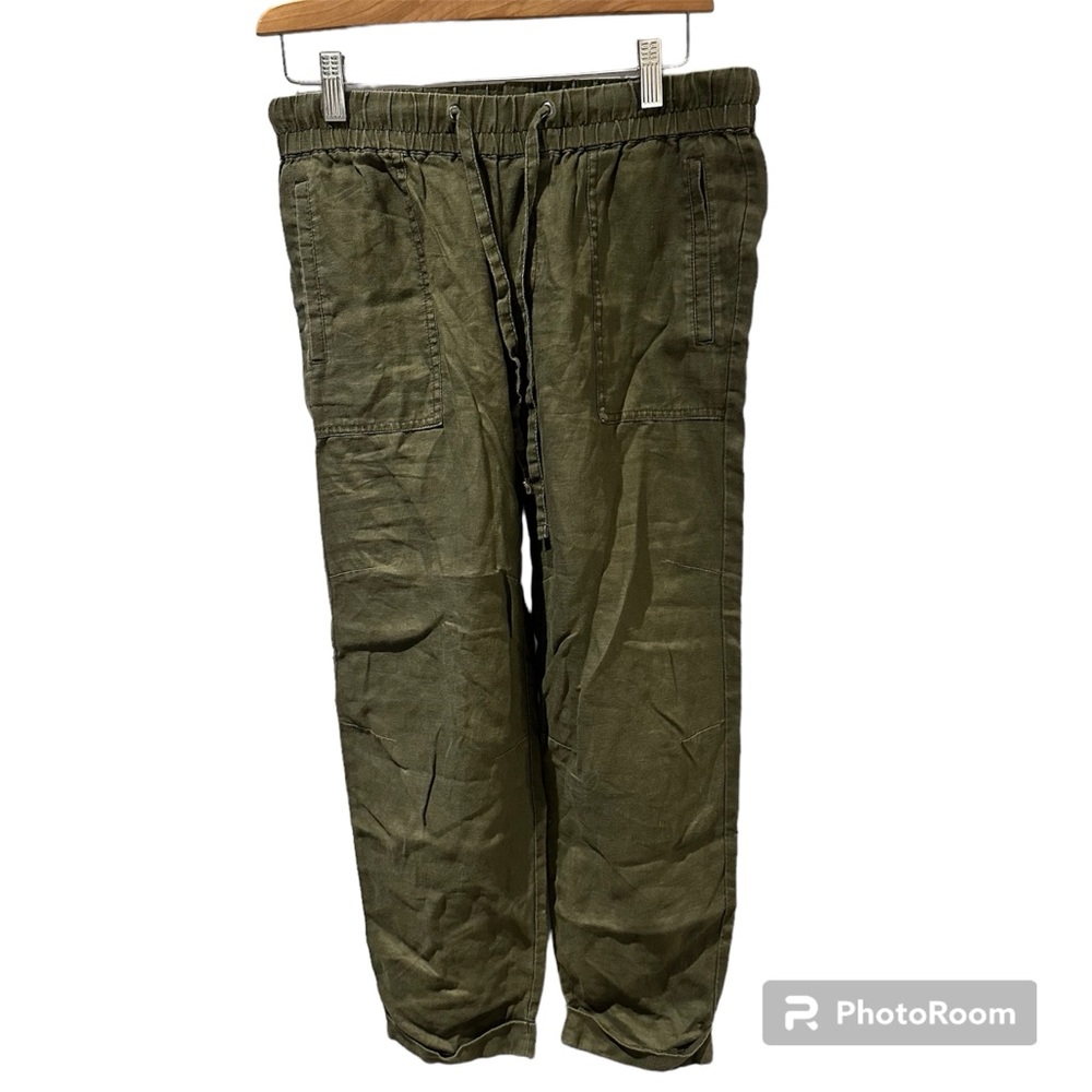 Lord & Taylor Petite 100% Linen Pants Army Green Size Small